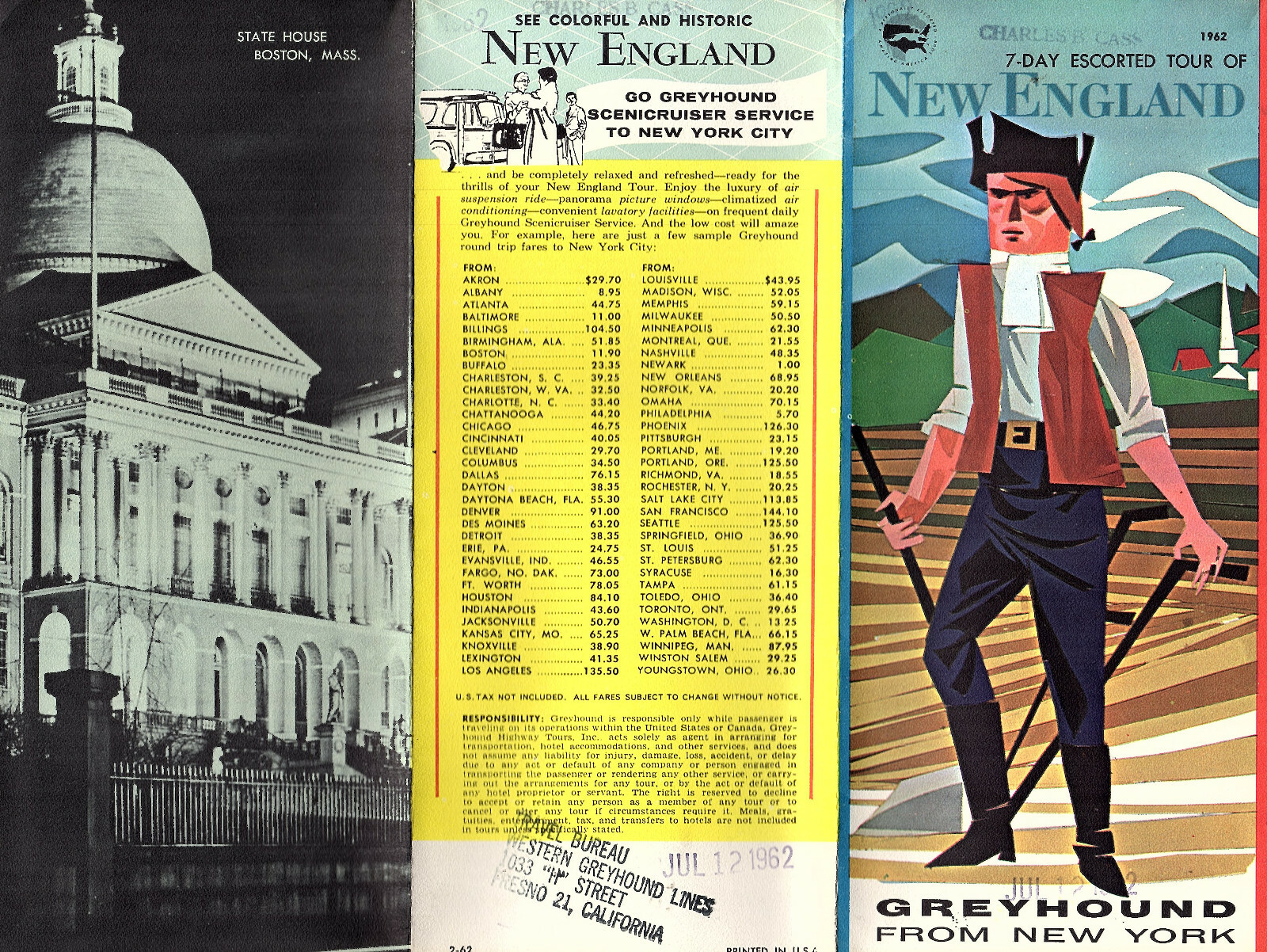 Greyhound Bus 1962 Brochure 7 Day Escorted Tour of New England Itinerary Costs