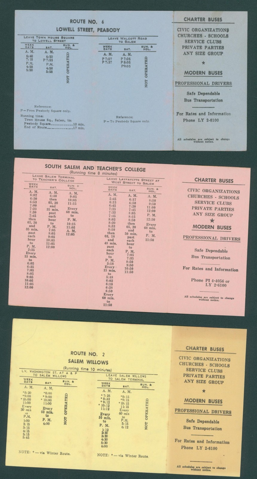 1960s Eastern Massachusetts Street Railway Lynn Division Bus Timetables Boston