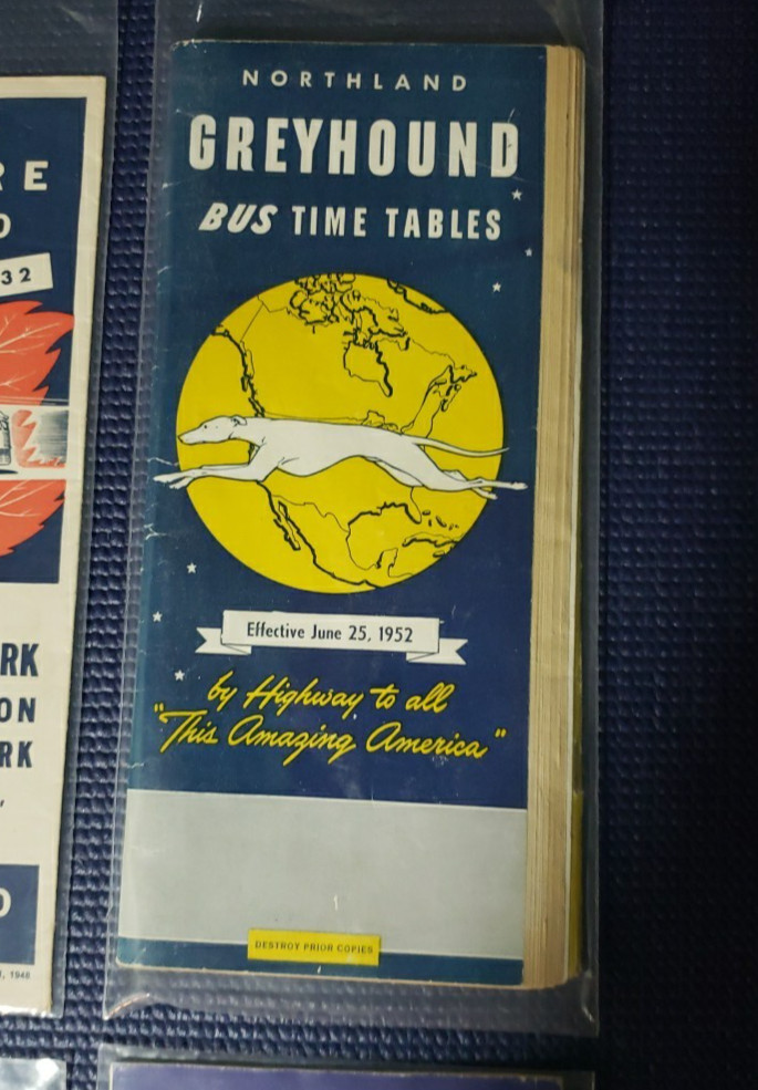 Greyhound Bus Lines Timetables – 1948 – 1952 – 1957 – 1980 – Lot of 4
