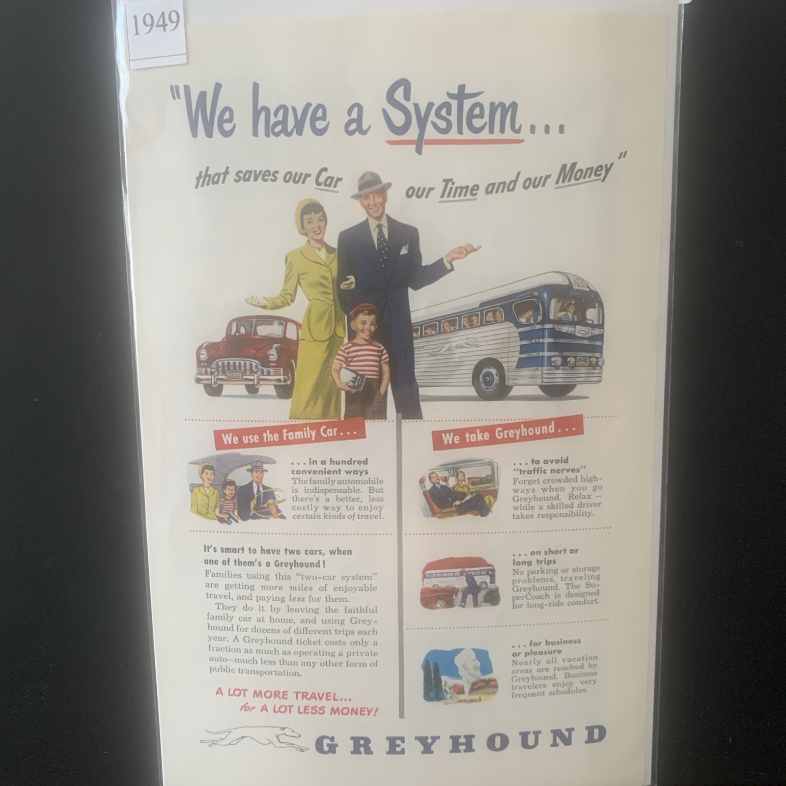 Vintage 1949 Greyhound Bus We Have a System Ad Advertisement