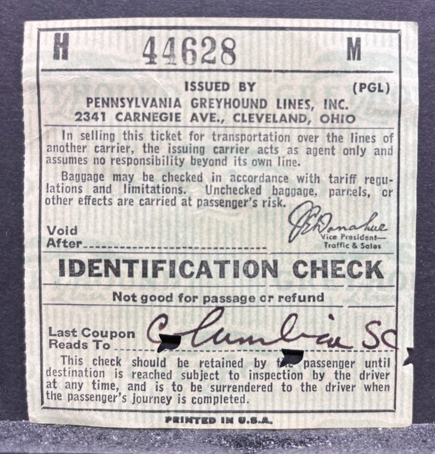 1954 Pennsylvania Greyhound Lines Identification Check