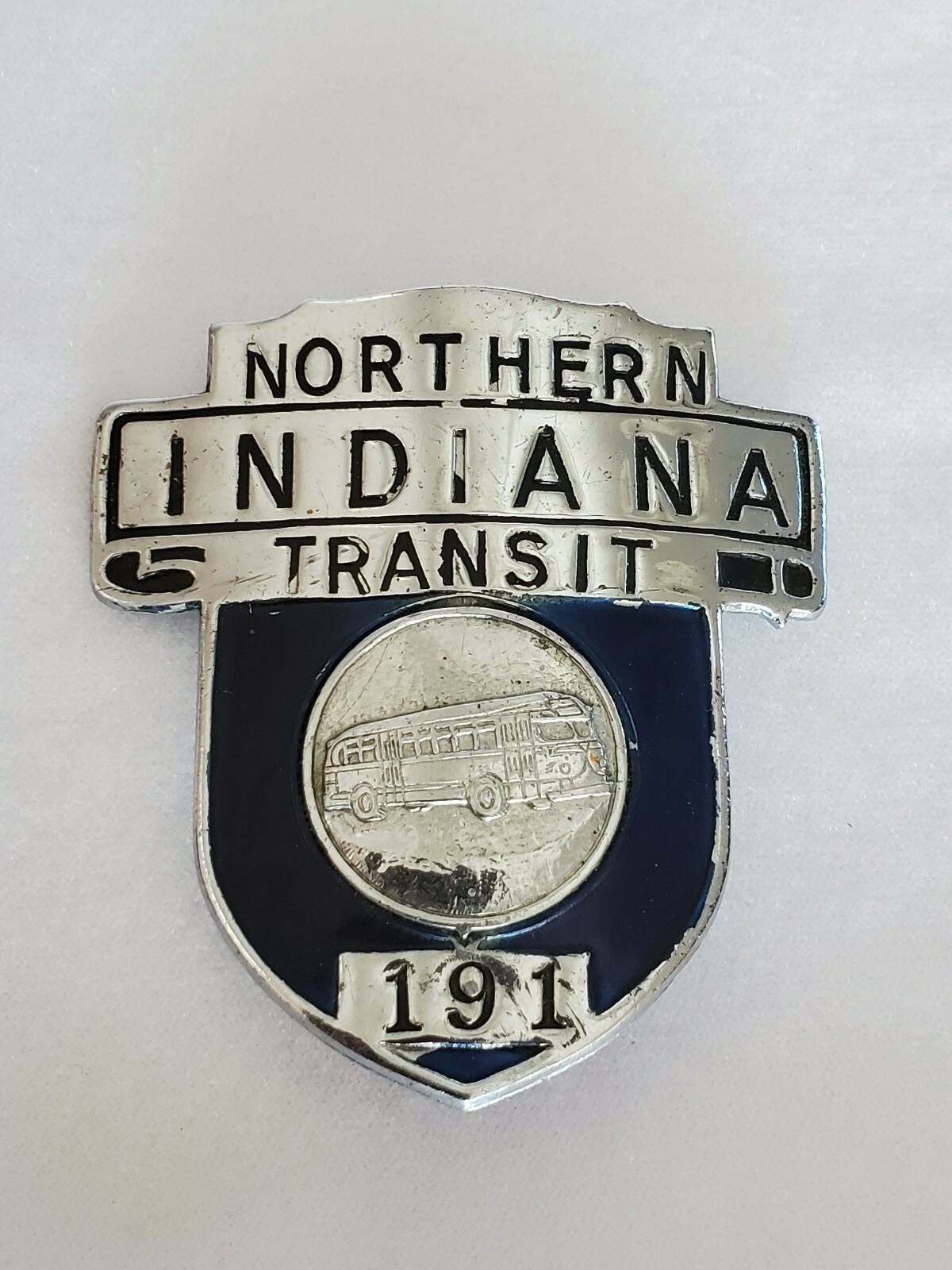 VINTAGE NORTHERN INDIANA TRANSIT #191 OPERATOR CAP BADGE