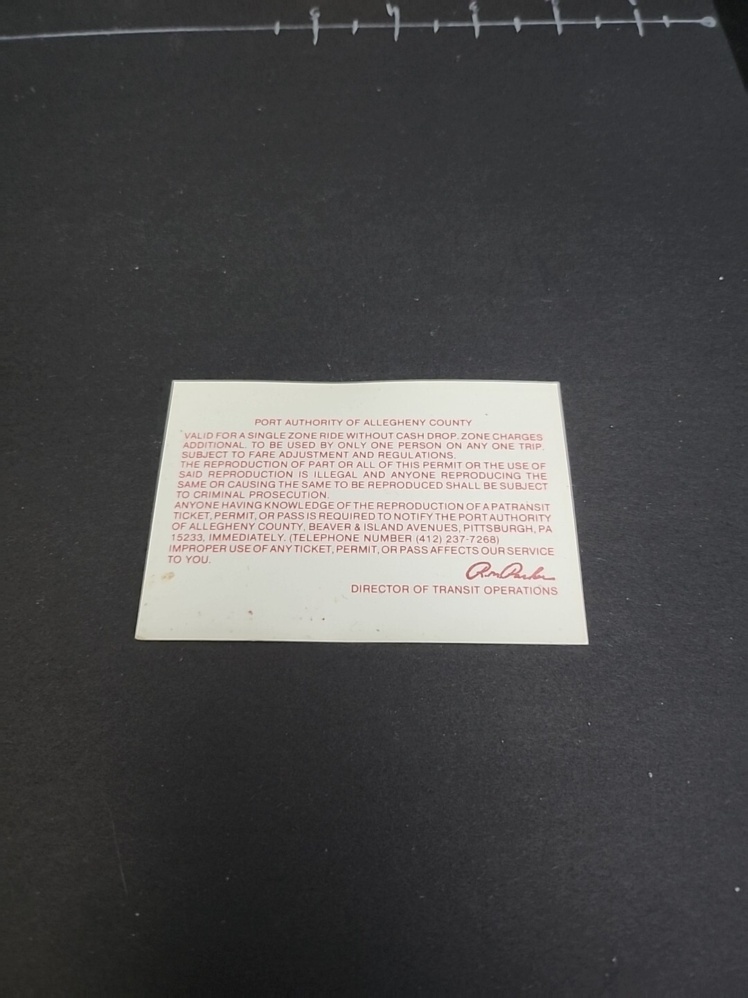 Vtg PAT Bus / Streetcar Monthly Pass Port Authority Allegheny County Rare 1982