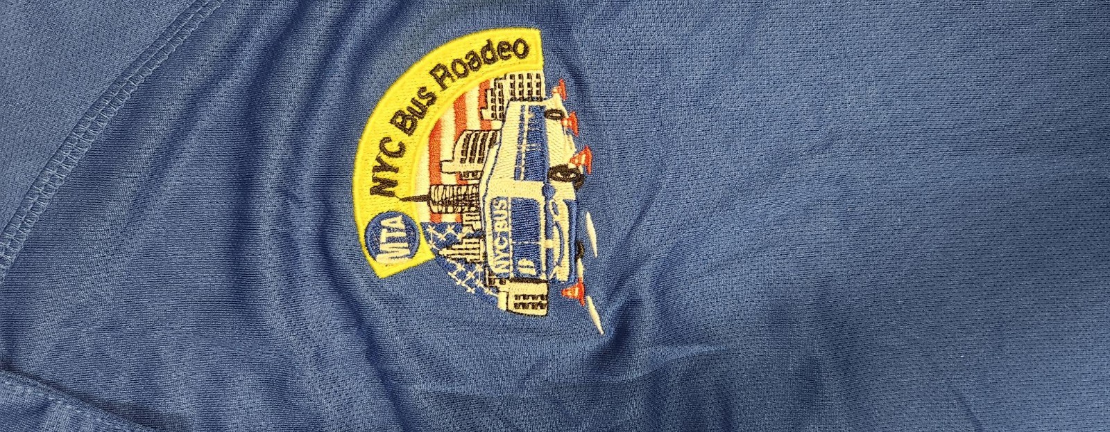 New York City MTA Bus Roadeo Shirt Patch & Pins Blue Polo Shirt ~ Size XXL