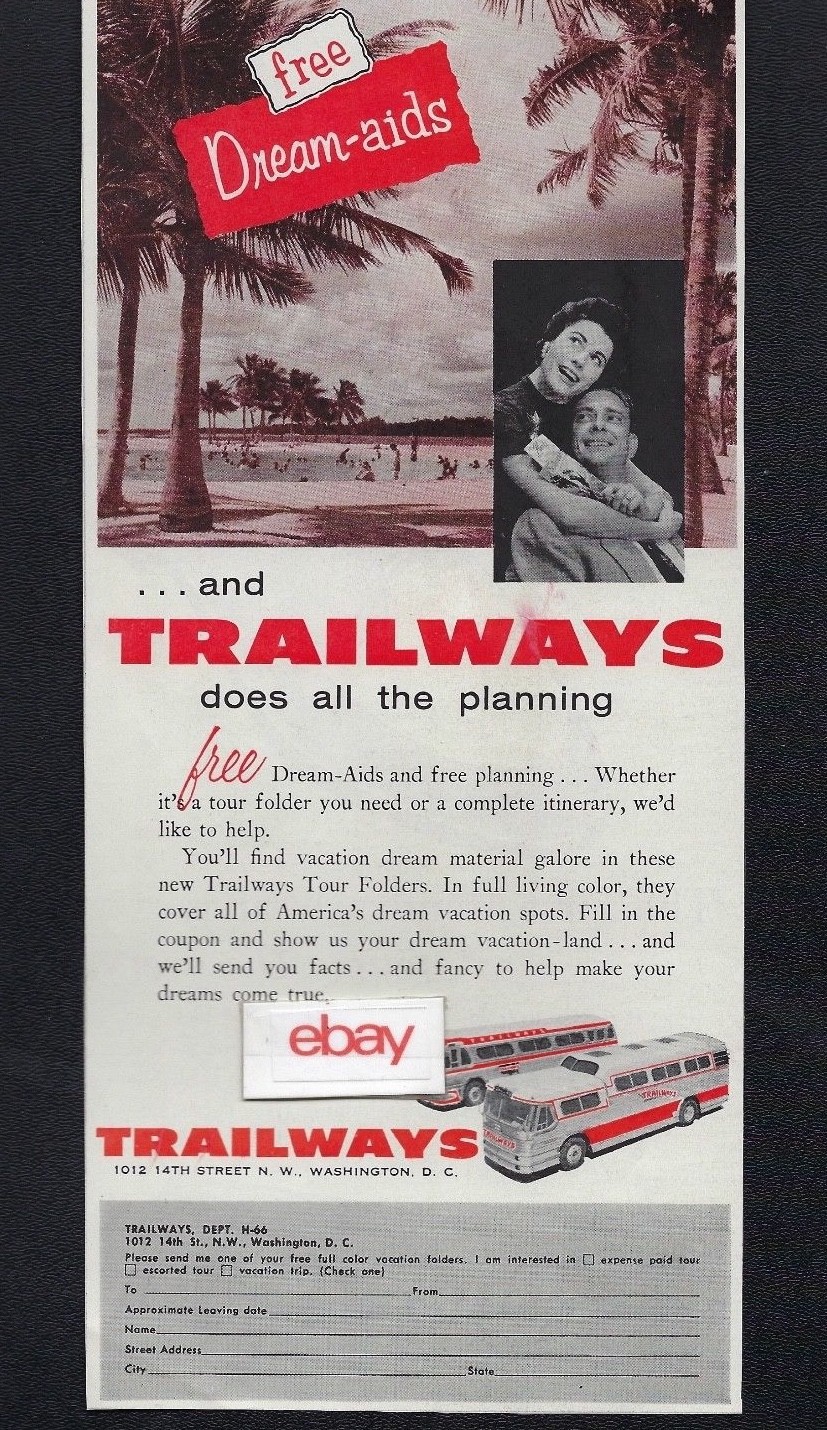 TRAILWAYS BUS LINES DREAM AIDS FOLDER DOES ALL THE PLANNING 1960’S FLORIDA AD
