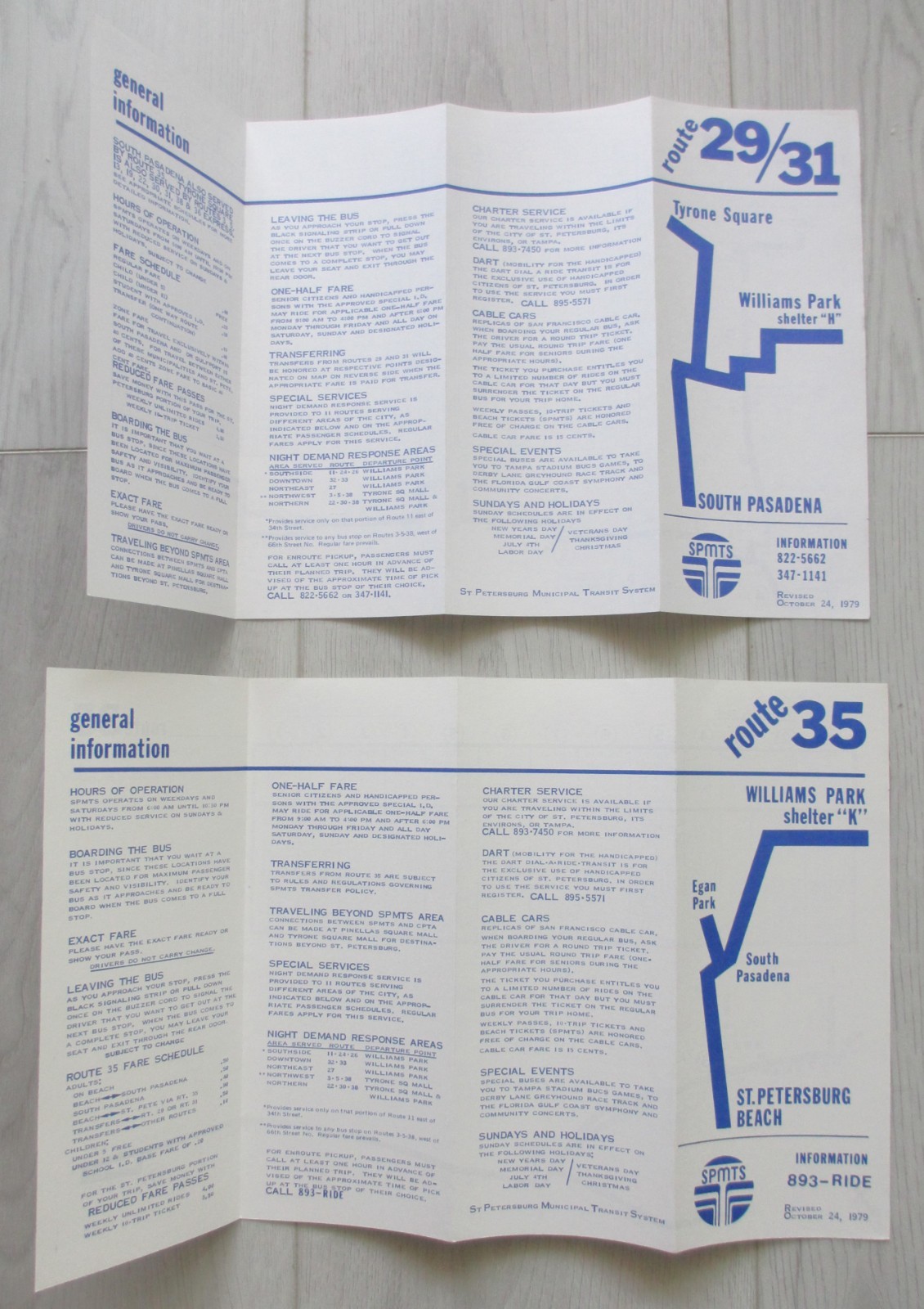 Lot of 4 Vintage 1979 St. Petersburg Transit Bus Timetables Beach Florida FL