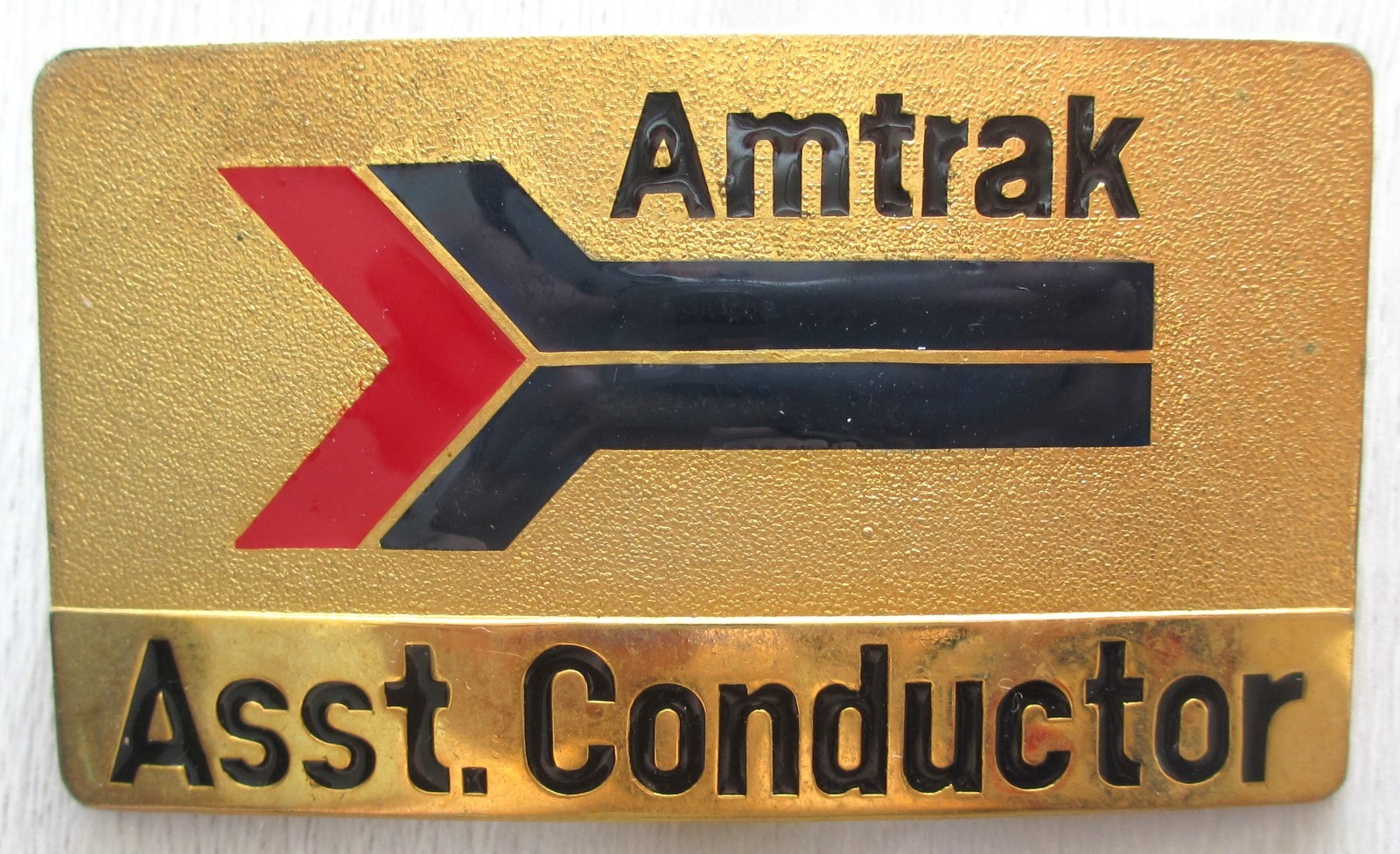Vintage Retired Amtrak Railroad Assistant Conductor Hat Badge Brass