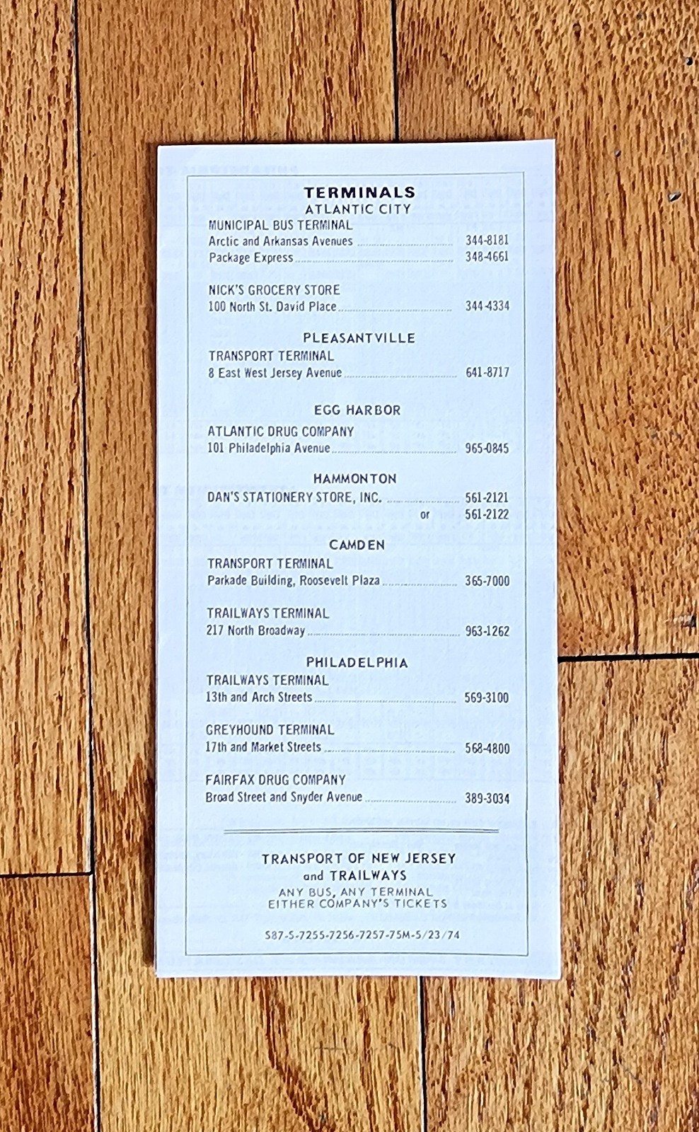1974 TRANSPORT OF NEW JERSEY TNJ NJT BUS TIME TABLE BOARDWALK SPECIAL NJ