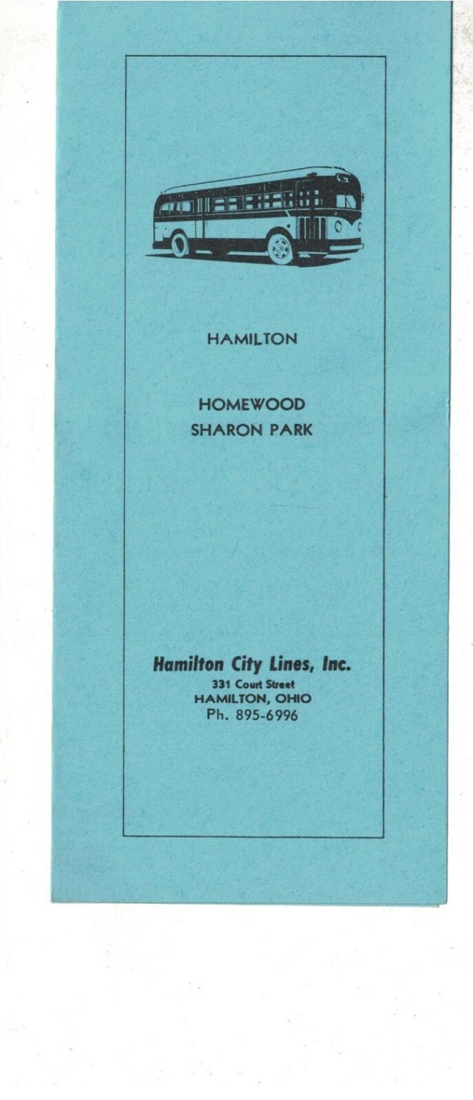 1960s Hamilton Ohio Bus Schedule Homewood Rte