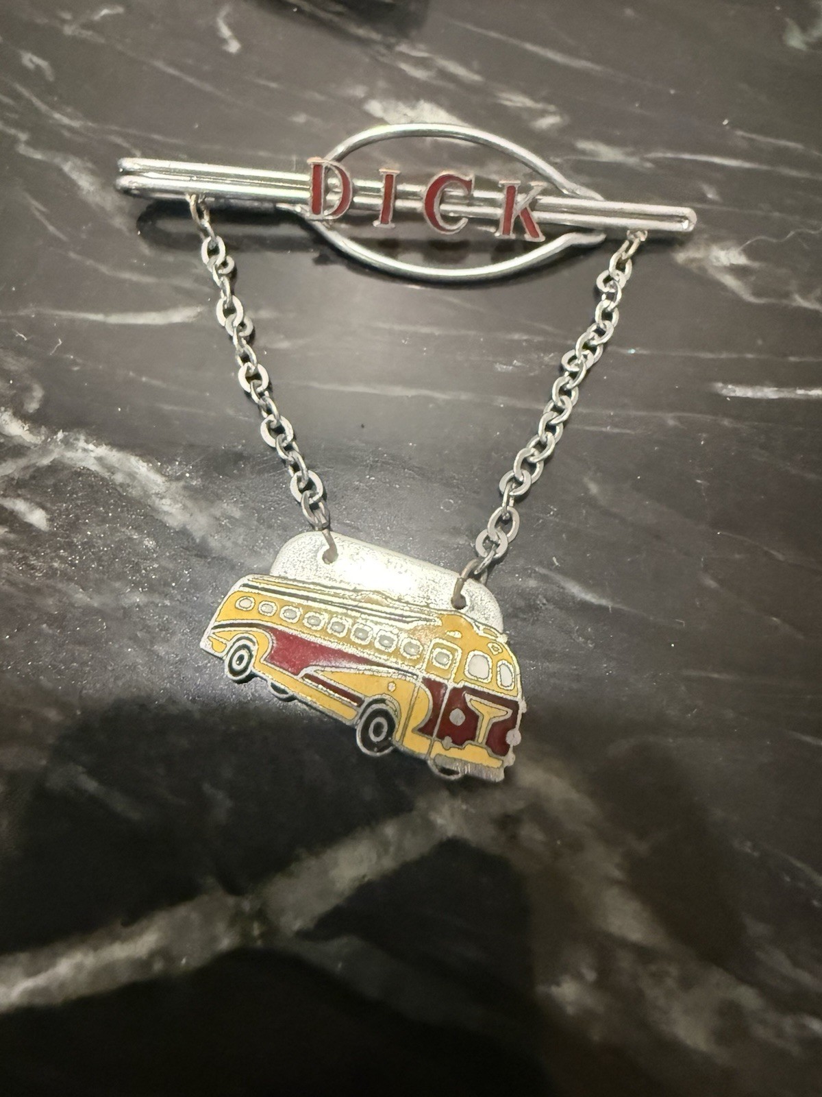 Vintage Coach Trailer Bus Tin Can Collar Bar Pin Menswear