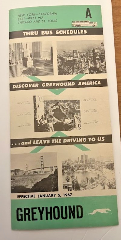 1967 GREYHOUND BUS TIMETABLE SCHEDULE “A” NY LA CA CHICAGO