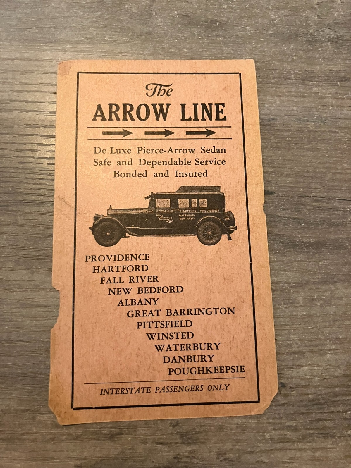 Time Table The Arrow Line Deluxe Pierce-Arrow Sedan Rhode Island