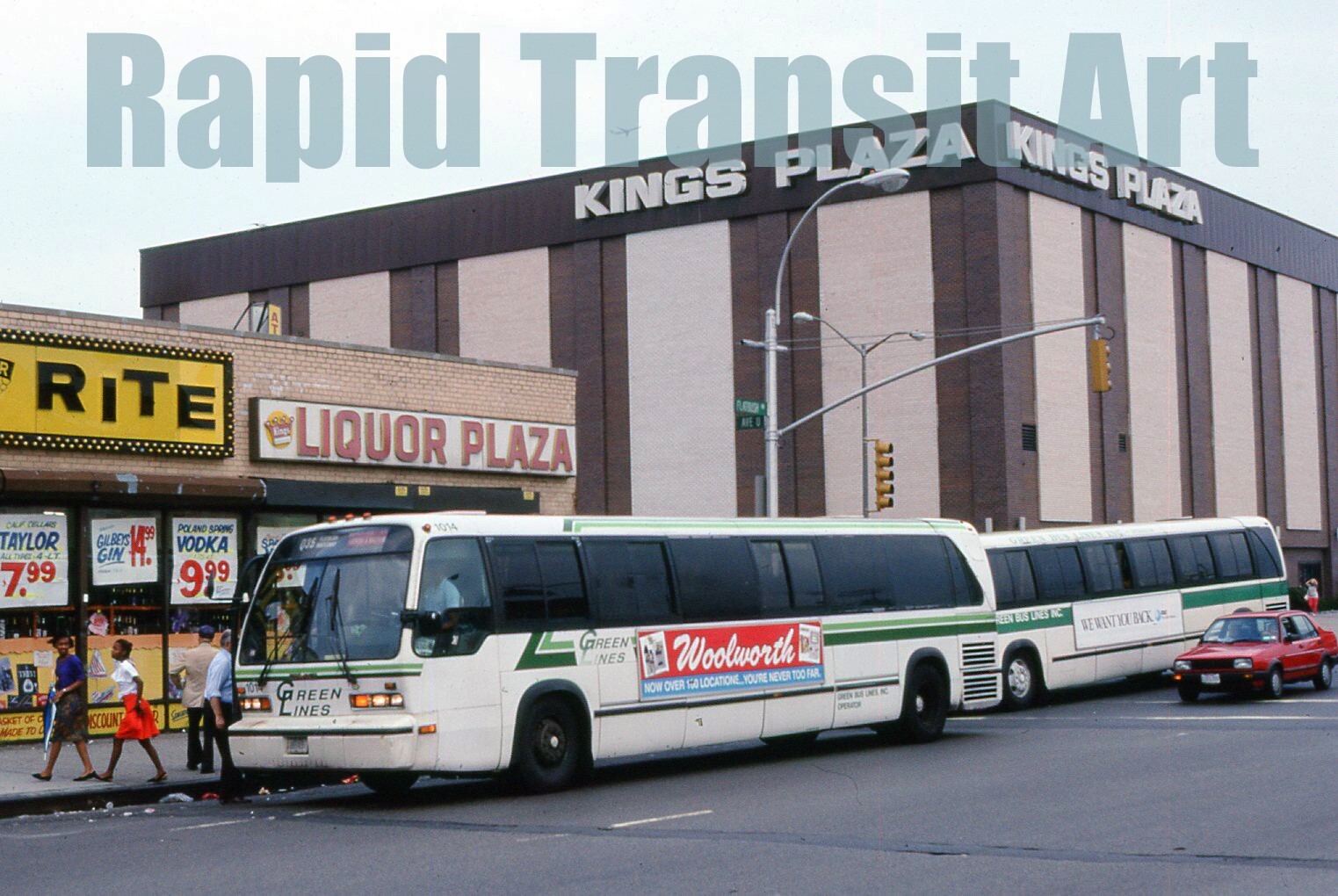 Vintage 1998 Slide New York City Green Bus Lines GM 1014 Route Q35 Brooklyn NYC