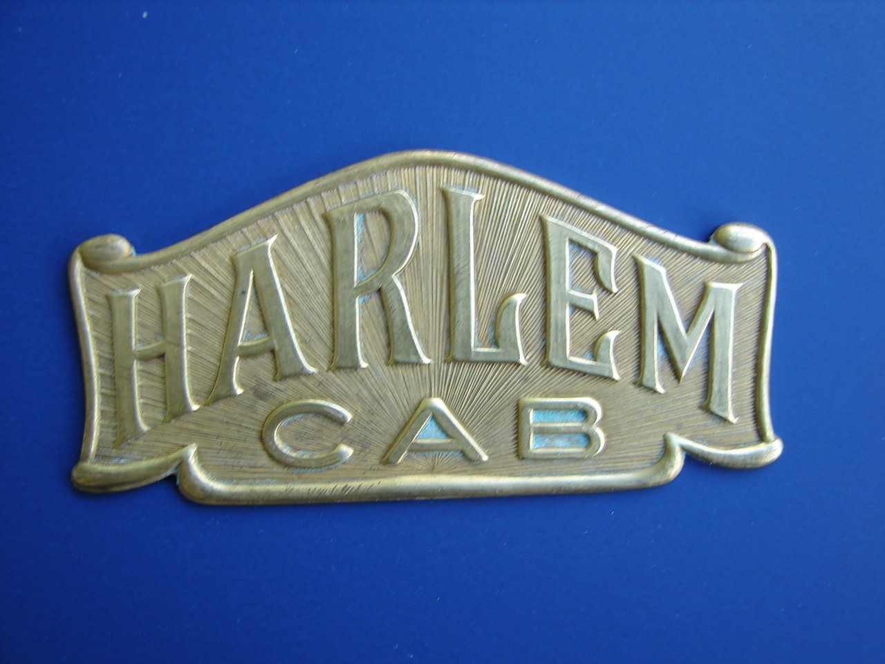 Vintage 1940’s-50’s Harlem Cab Taxi Company Metal Logo Badge Emblem 3″ x 1-1/2″