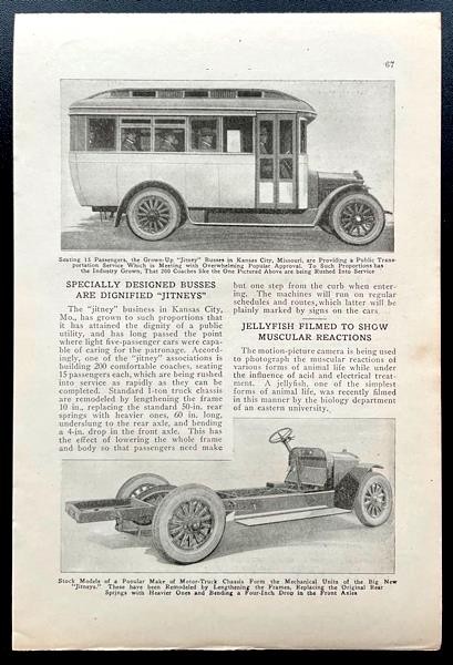 “Specially Designed Busses are Dignified Jitneys” 1921 pictorial Kansas City MO.