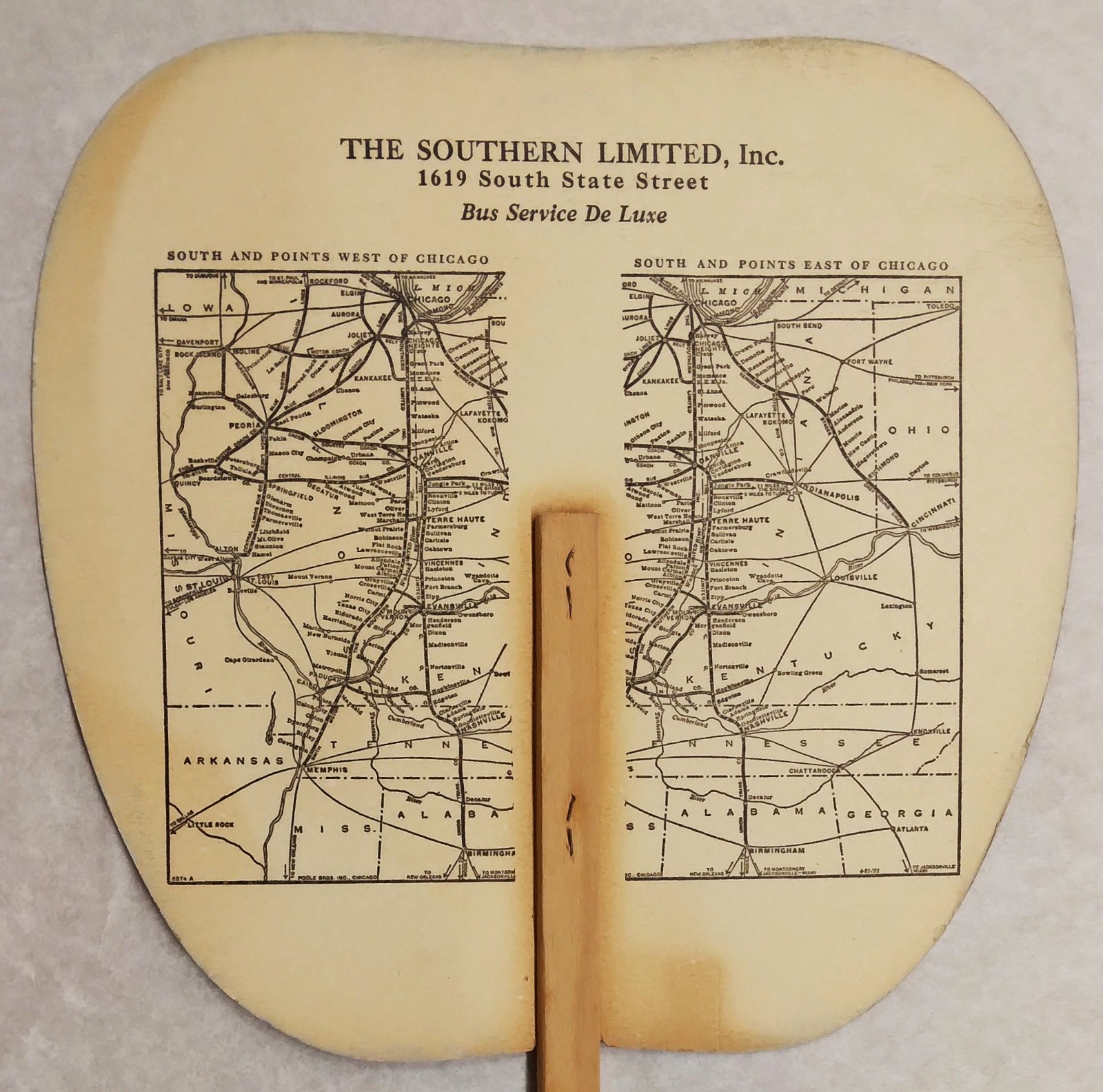 1931 Hand Fan for Chicago Southern Limited Bus Schedule – Illus. Rolf Armstrong