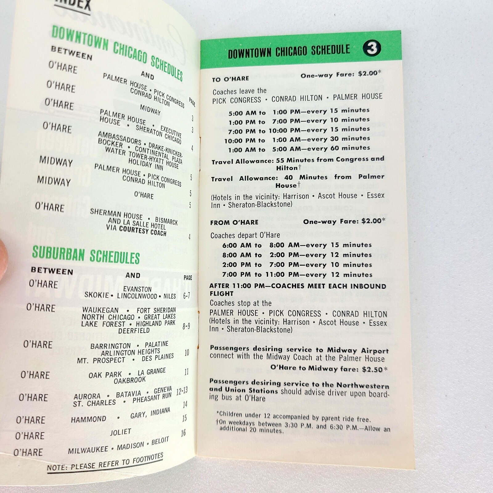 1969 Continental Airport Bus Brochure Timetable Chicago OHare Midway Schedule