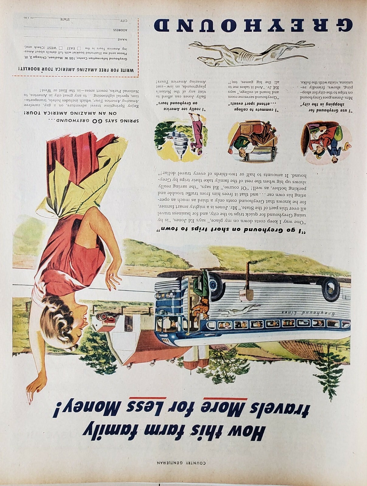 Lot of 2 Vintage 1949 Greyhound Print Ad Ephemera Wall Art Decor