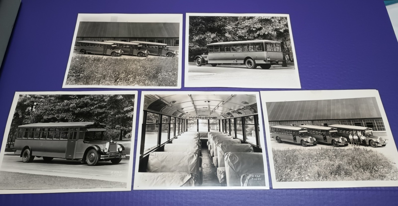 (5) 1928 8x10s Mack AL Buses SHOCK INSULATED BUS Shows Interior Michigan Tags