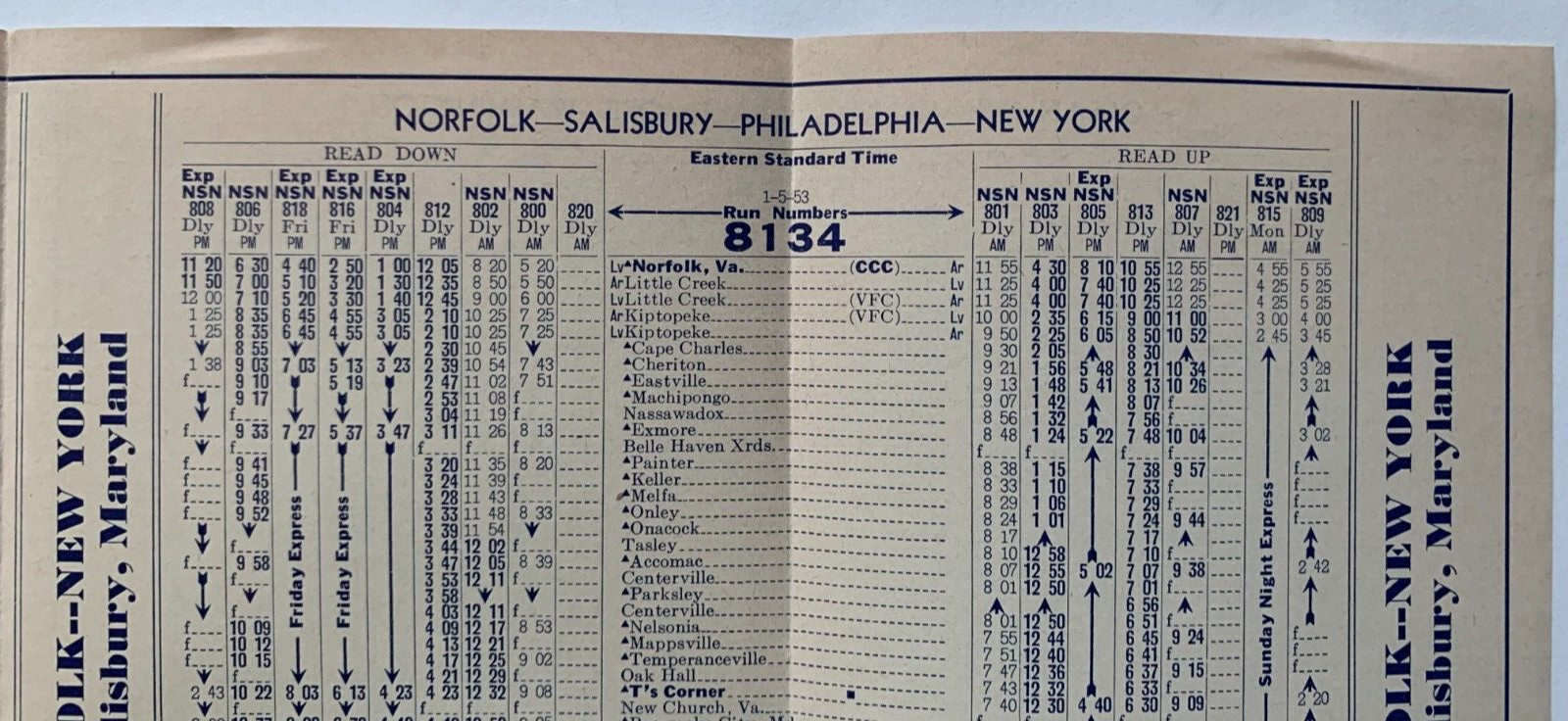 1953 Trailways Bus Schedules Timetable Brochure Norfolk Ocean City MD NY Phila