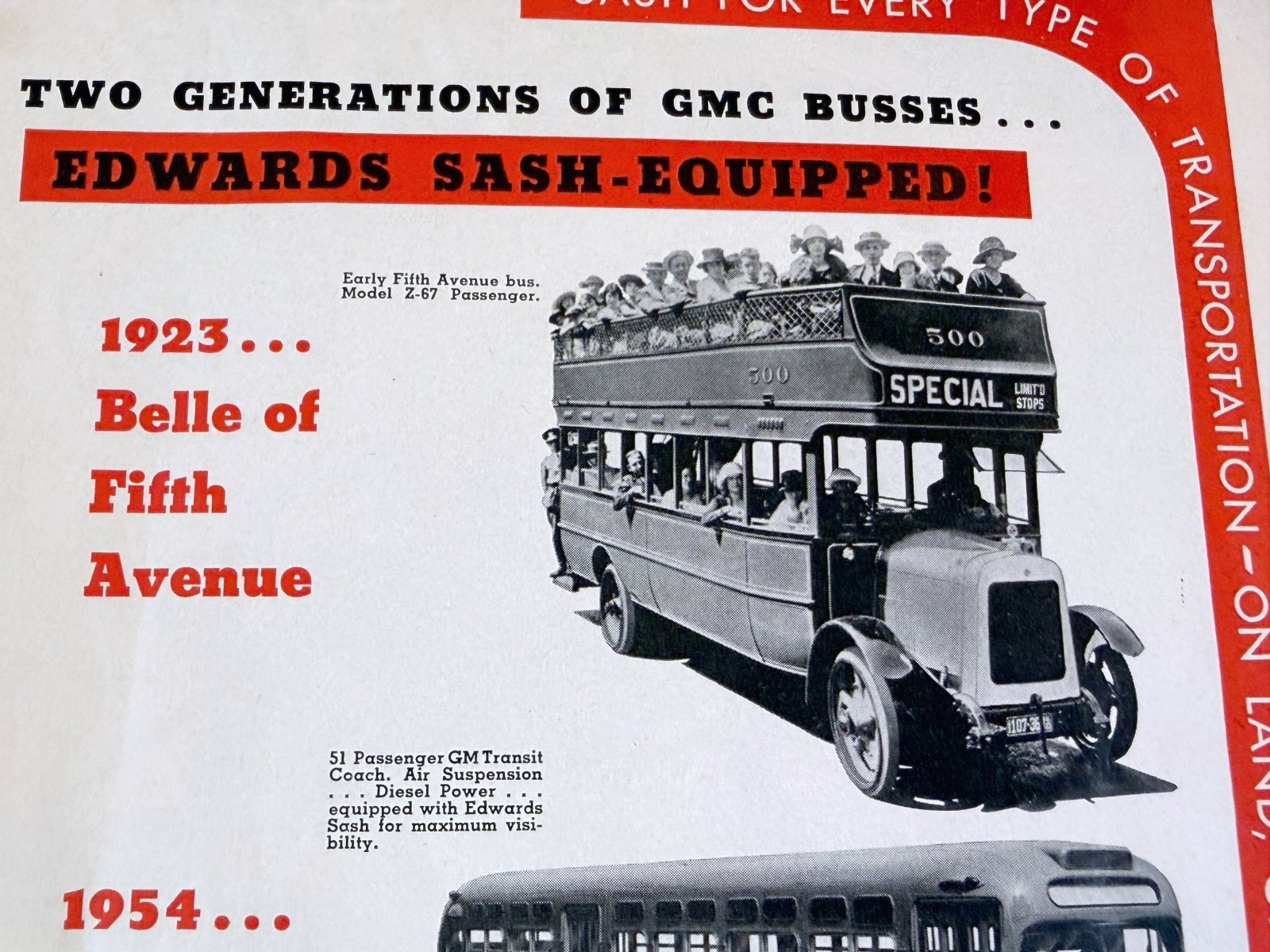 vtg BUS print ad 1954 Continental Motors Corporation horsepower Red Seal