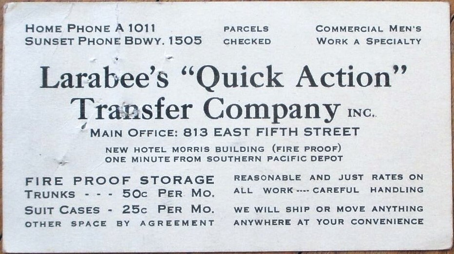 Los Angeles, CA 1915 Taxi Cab Business Trade Card, Auto Livery, California Cal