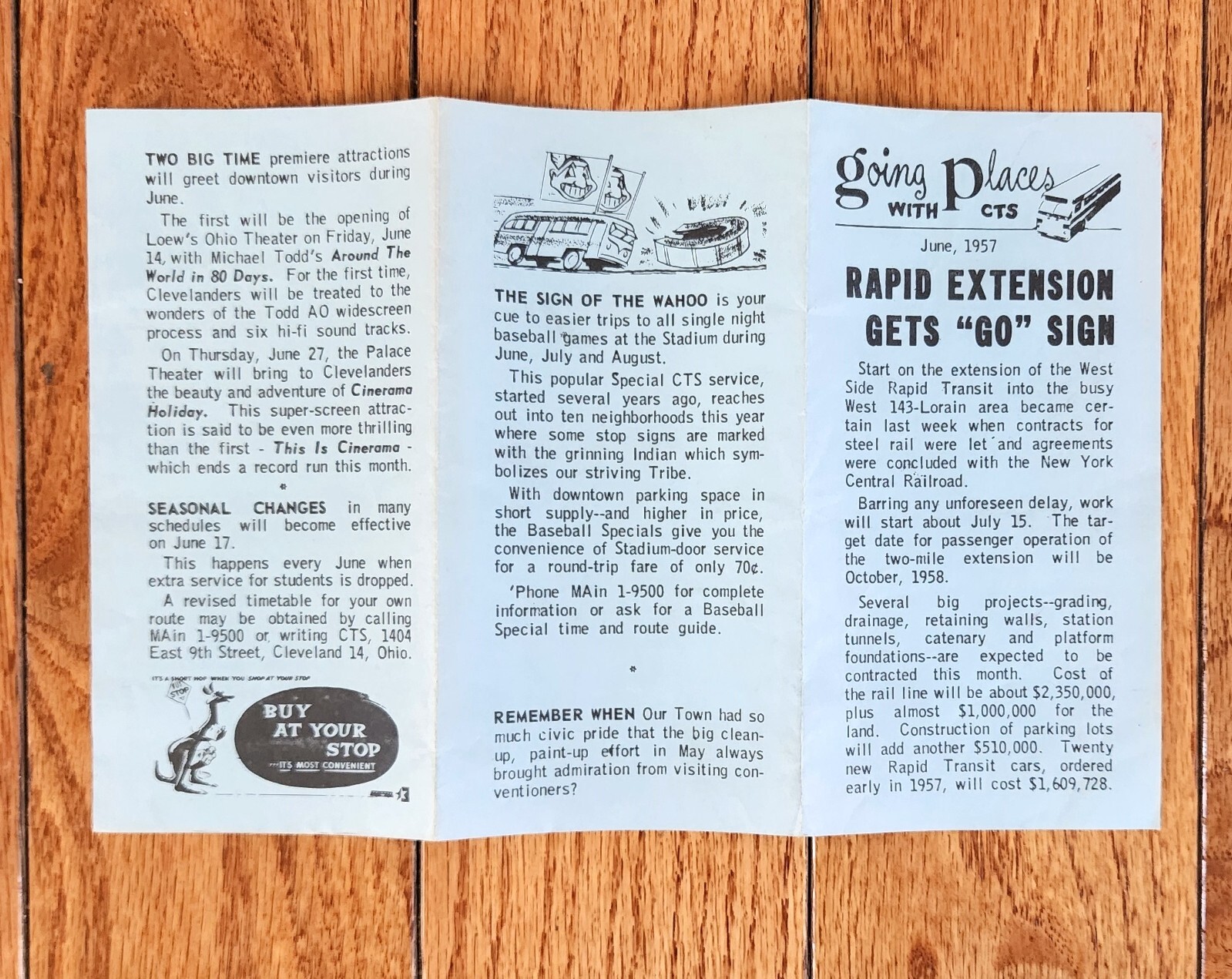 1957 CLEVELAND TRANSIT SYSTEM CTS RTA BUS GOING PLACES BROCHURE CLEVELAND OHIO