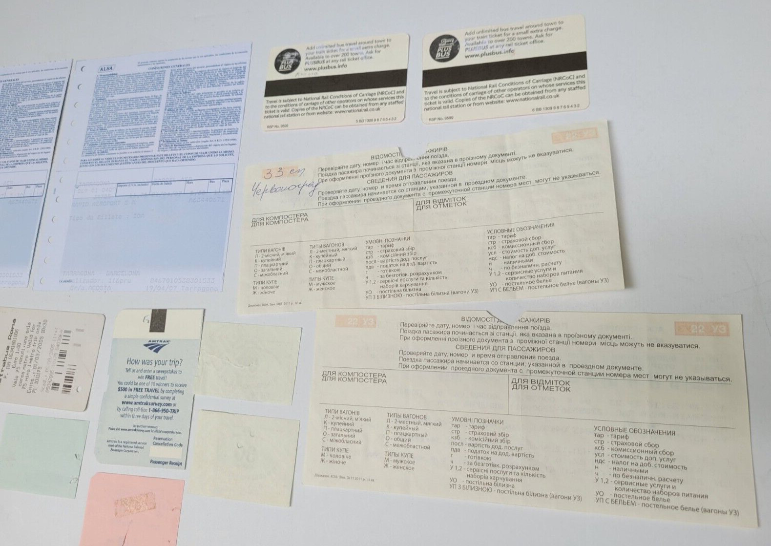 15 Travel tickets – USA, UK, Bulgaria, Germany, Spain, Ukraine bus, train, metro