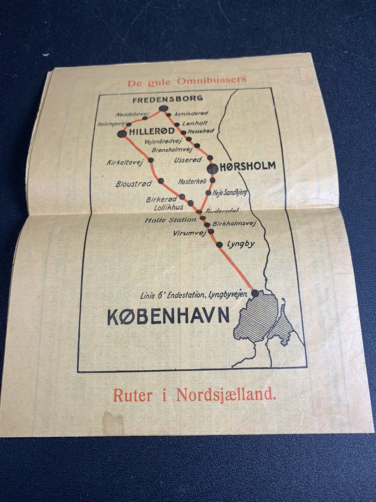 Vtg Danish Denmark Bus Schedule planner 1936 Map Holte Station Omnibusser