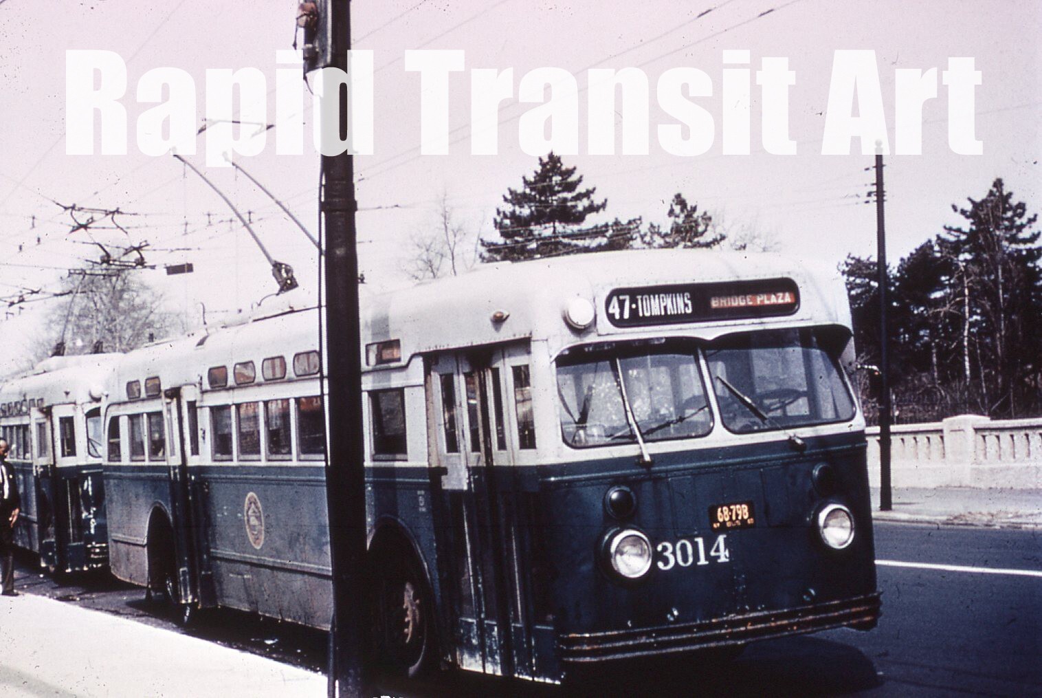Vintage 1972 Duplicate Slide Brooklyn New York City Trackless Trolley Bus 3014