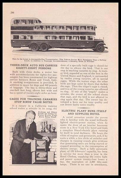 “Three-Deck Auto Bus Carries 88 Persons” 1932 pictorial Rome~Tivoli Italy