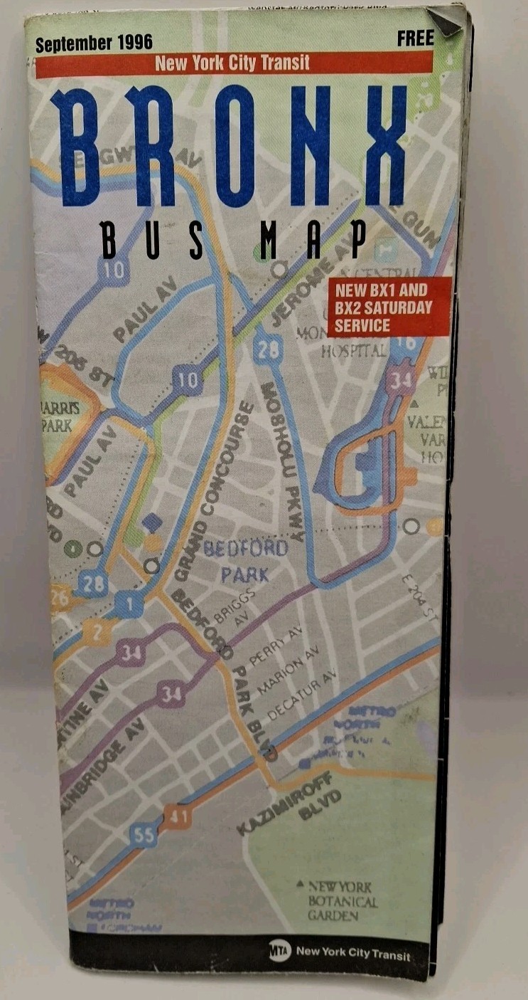 New York City Transit Bronx Bus Map September 1996