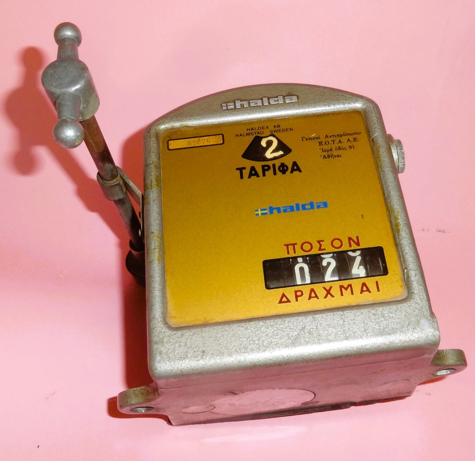 Vtg HALDA TAXIMETER GREEK METAL TAXI CAB TARIFF FARE HALDEX AB SWEDEN 197O’s