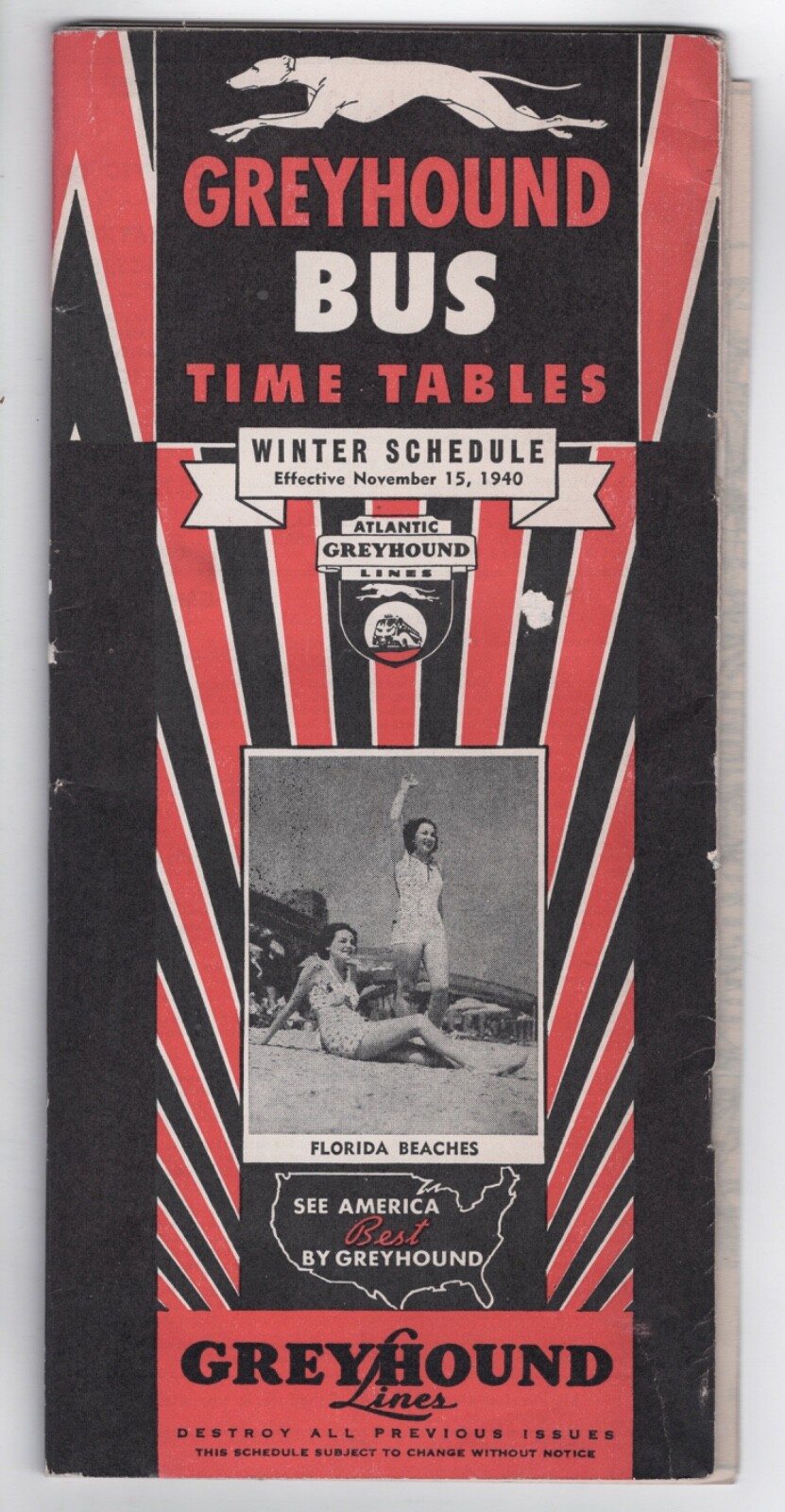 1940 TRAVEL BROCHURE GREYHOUND BUS TIME TABLES MAP FLORIDA CHAPMAN