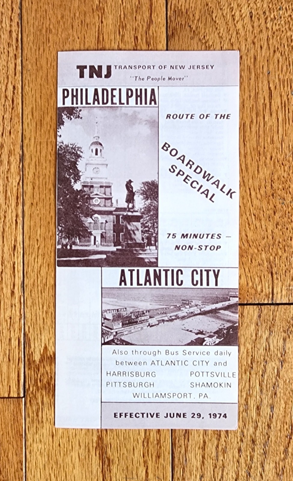 1974 TRANSPORT OF NEW JERSEY TNJ NJT BUS TIME TABLE BOARDWALK SPECIAL NJ