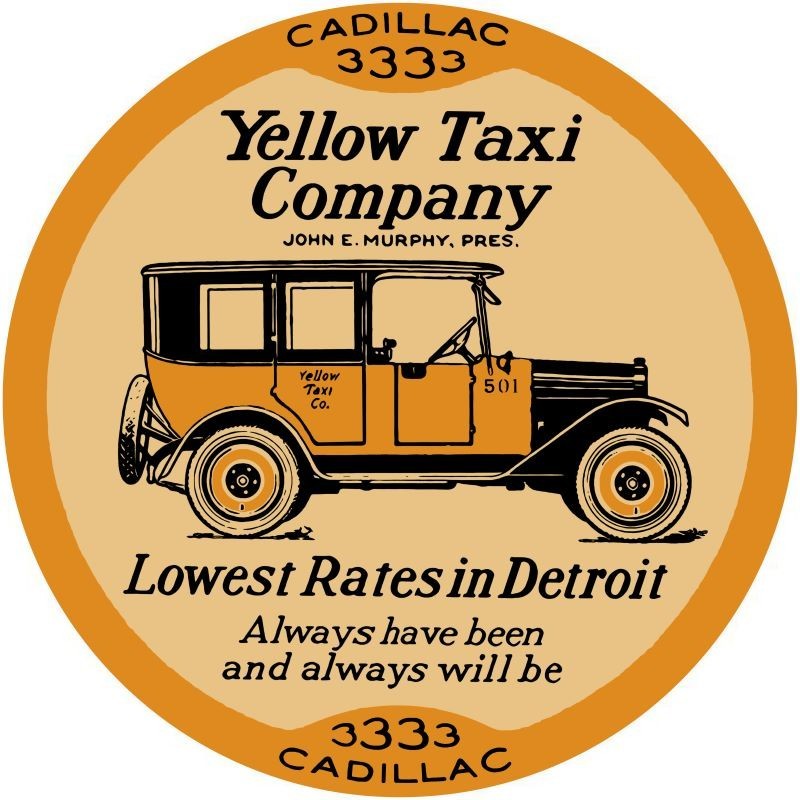 Yellow Taxi Cab Company of Detroit Michigan NEW METAL SIGN: 12″ Dia. Round