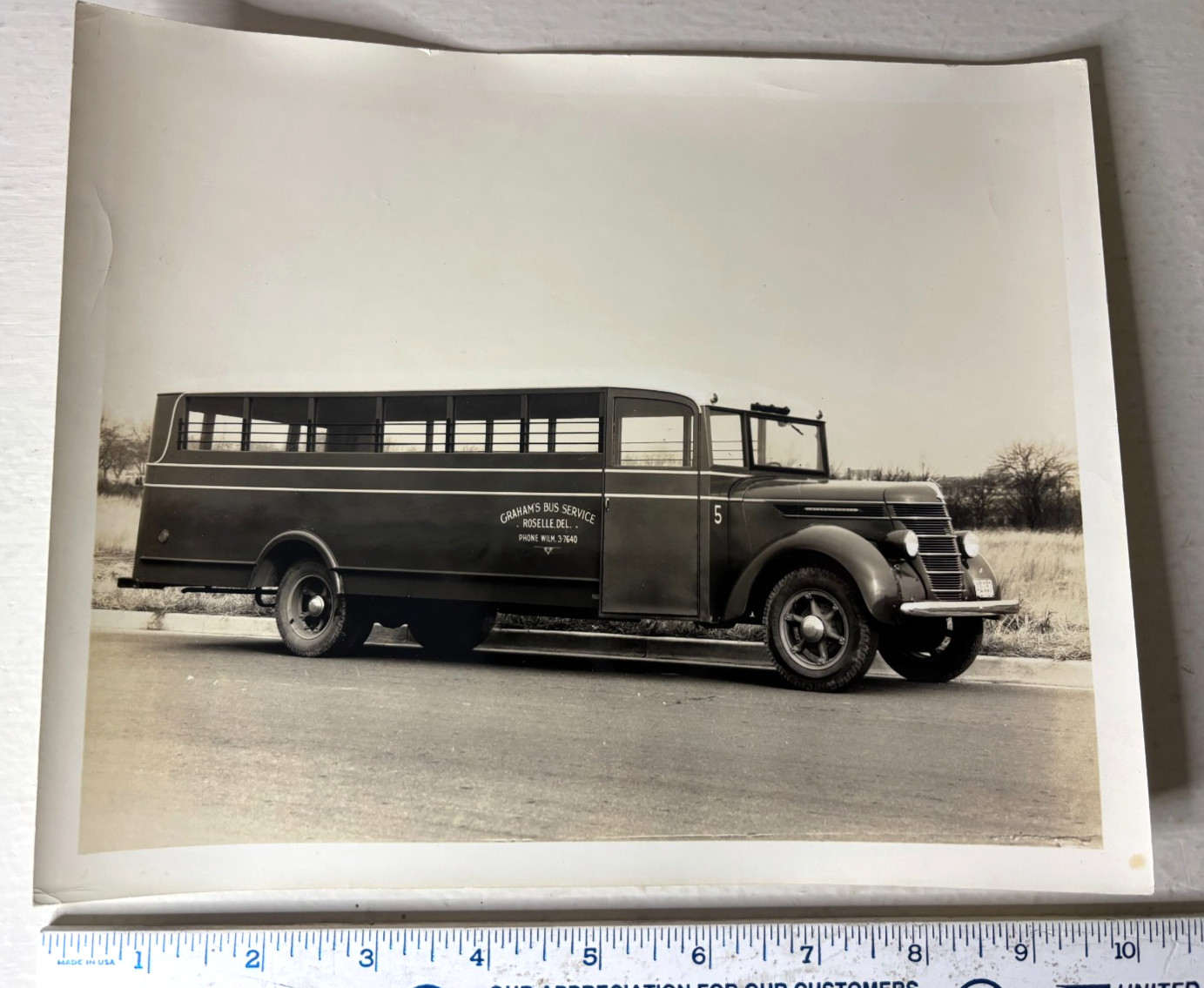 1930s Graham’s Bus Service Photo Roselle Delaware International Harvester 8X10″
