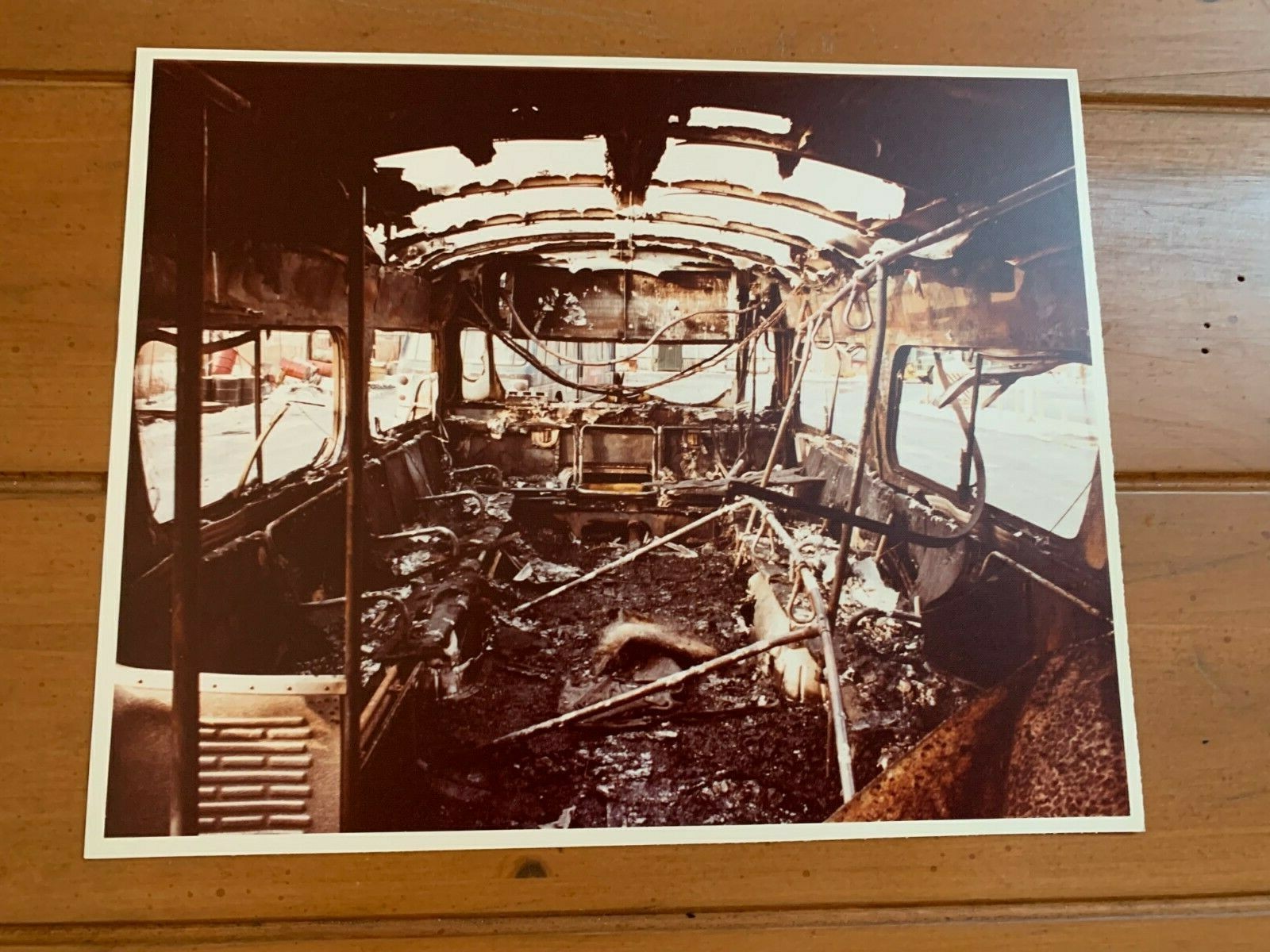 1981 8X10 PHOTO NYC BUS CROSSTOWN FIRE GUTTED BURNT DEMOLISHED SURFACE TRANSIT
