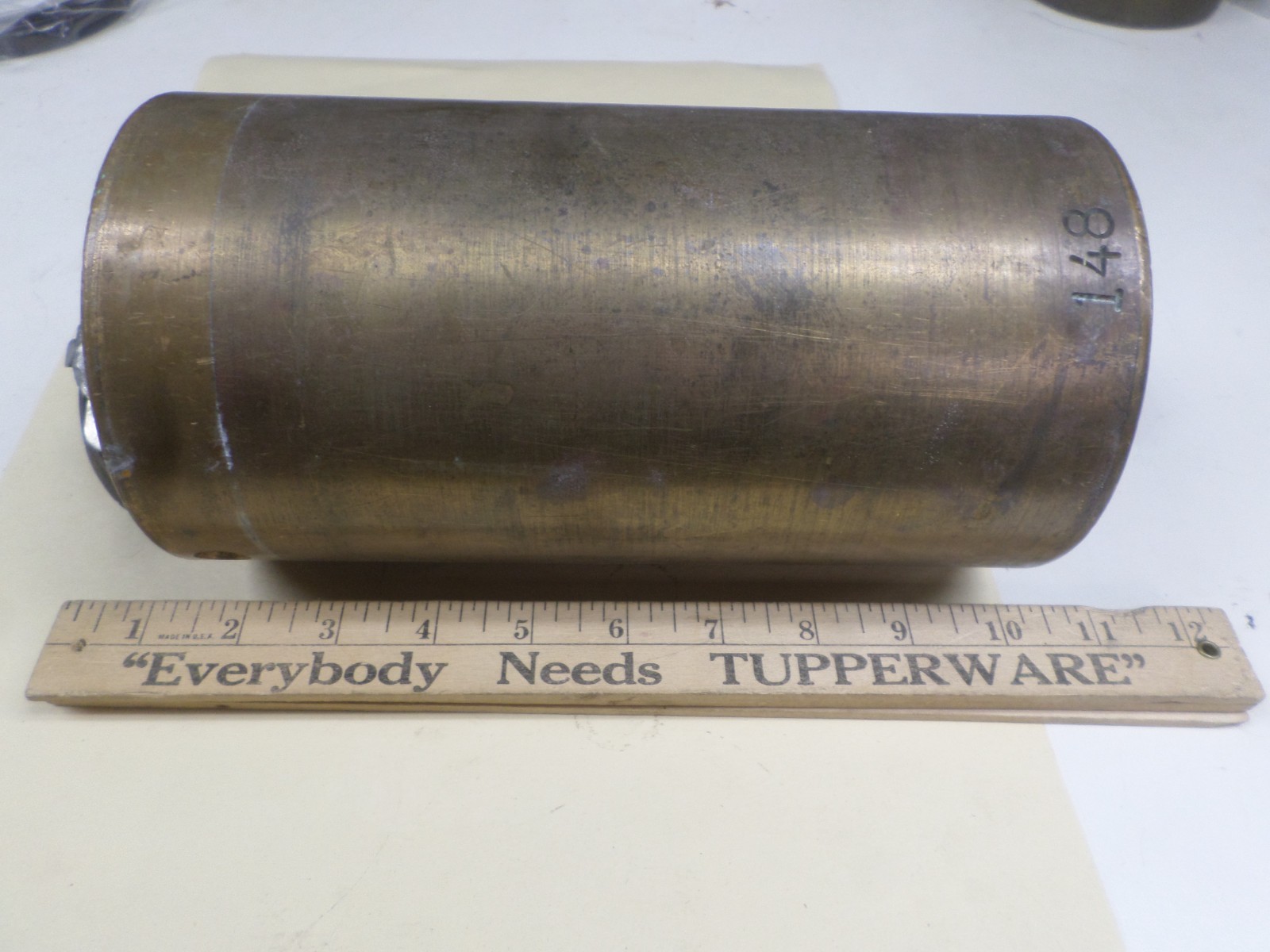 Vintage Diamond Mfg Brass Fare Box Money Vault Cylindrical 9″ X 4-3/4″ #148 DART