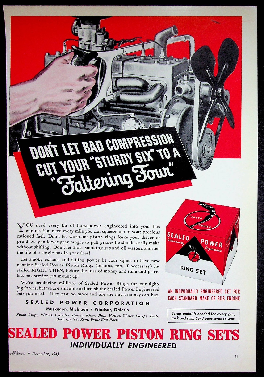 White Motor Company Cleveland Ohio 1943 WWII Color Bus Ad O. A. Smith