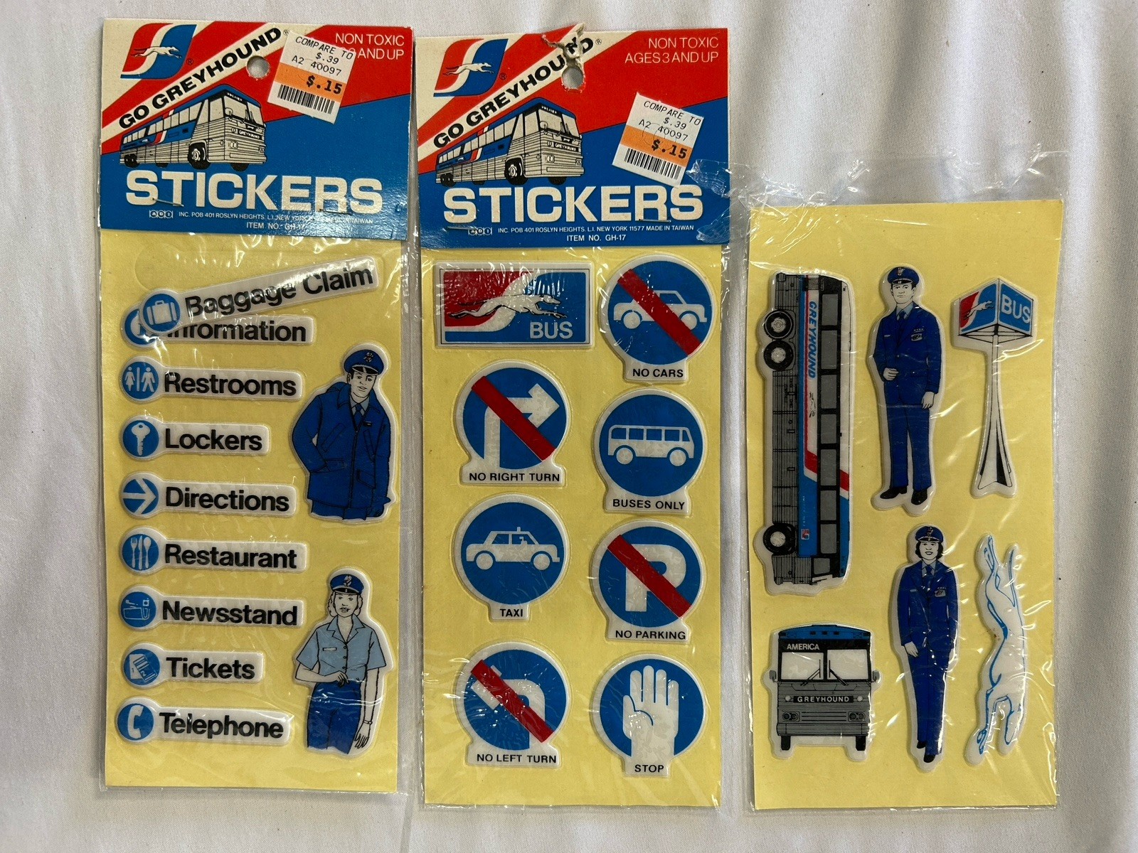 Vintage 1985 Go Greyhound Bus Lines Puffy Stickers NOS