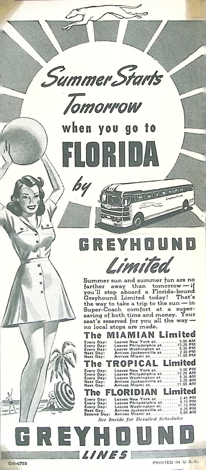 1942 Pennsylvania Greyhound Lines Florida Time Tables Bus Schedule Booklet