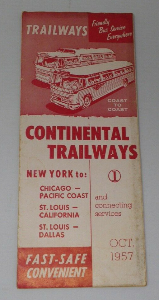 1957 October Continental Trailways Bus Schedules Time Tables Cross Country
