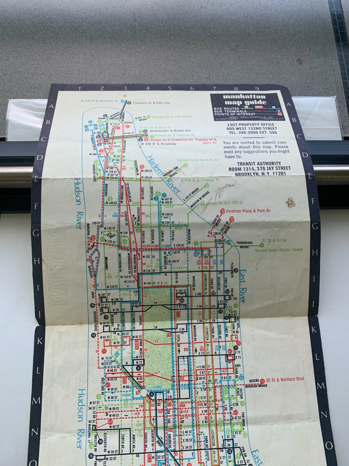 MANHATTAN BRIDGE NY NYC BUS MAP 1969 VINTAGE LITHO BOWERY VILLAGE JAY STREET