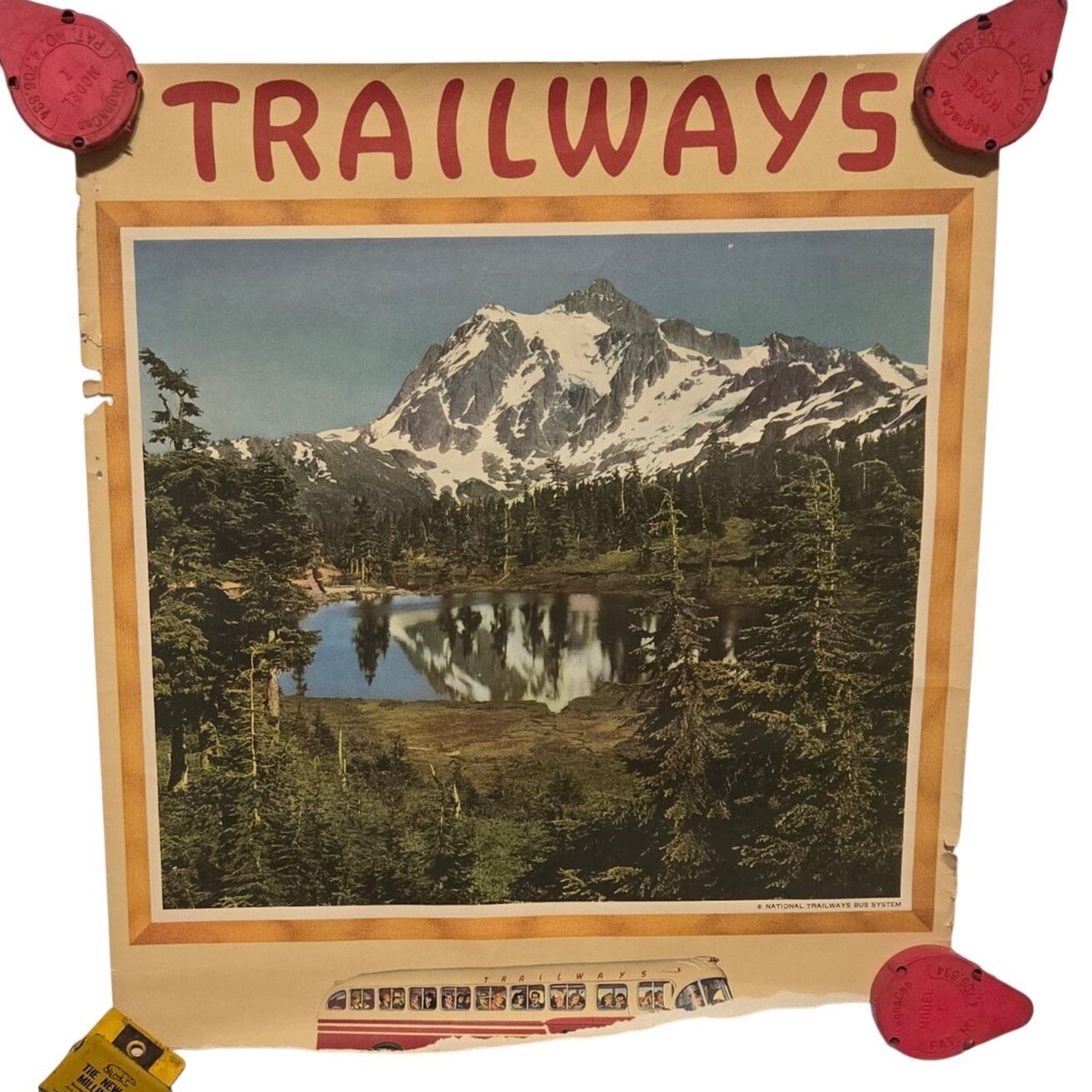 Trailways Bus System Poster Vintage AS IS READ Tour Travel Mount Shuksan WA