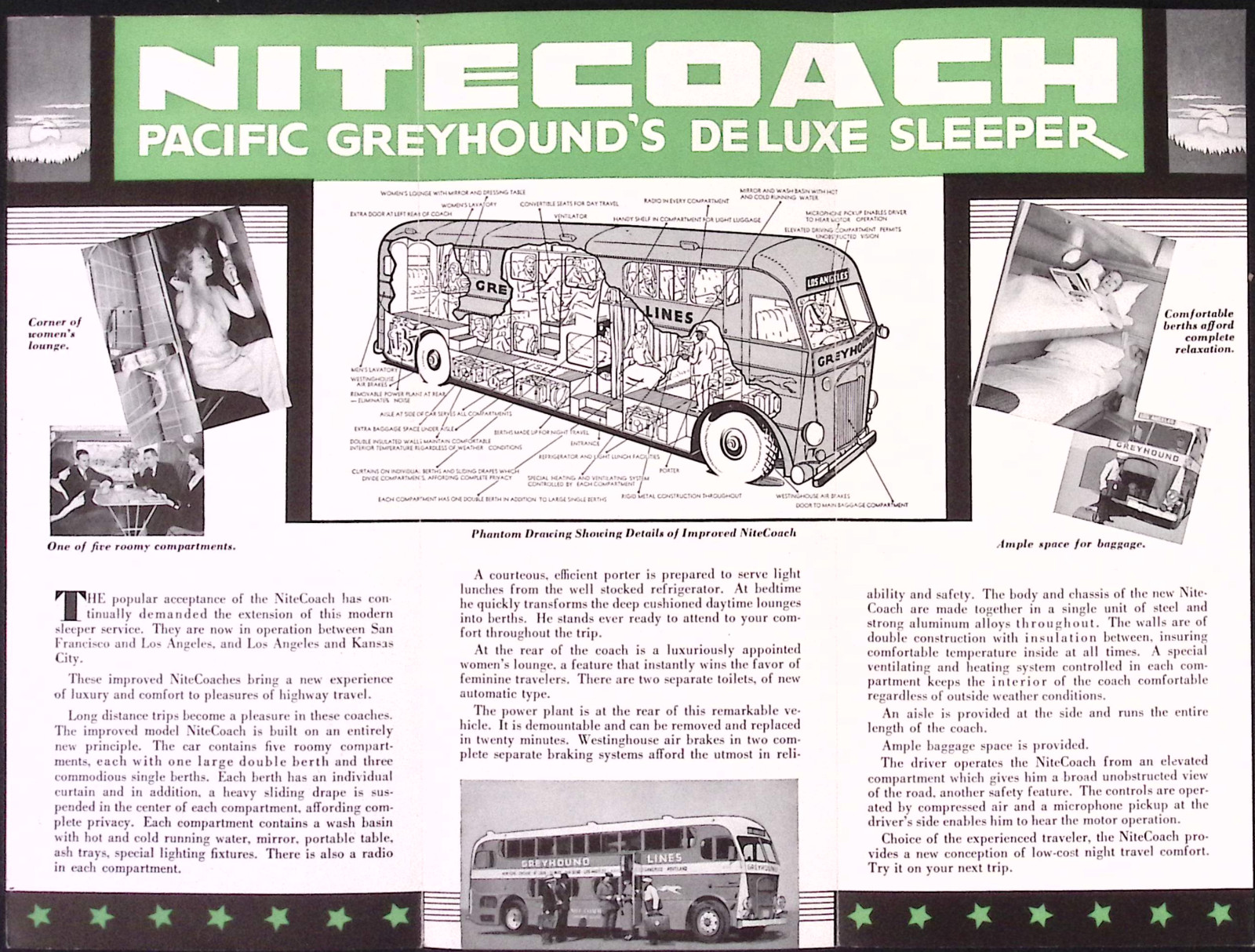 Greyhound Lines Nitecoach Deluxe Highway Sleeper Brochure c1940s