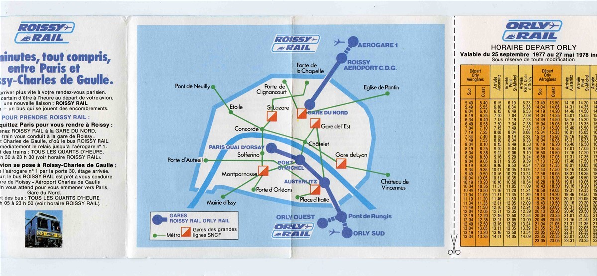 Roissy Rail Orly Rail Paris France Schedules & Route Map 1977-78