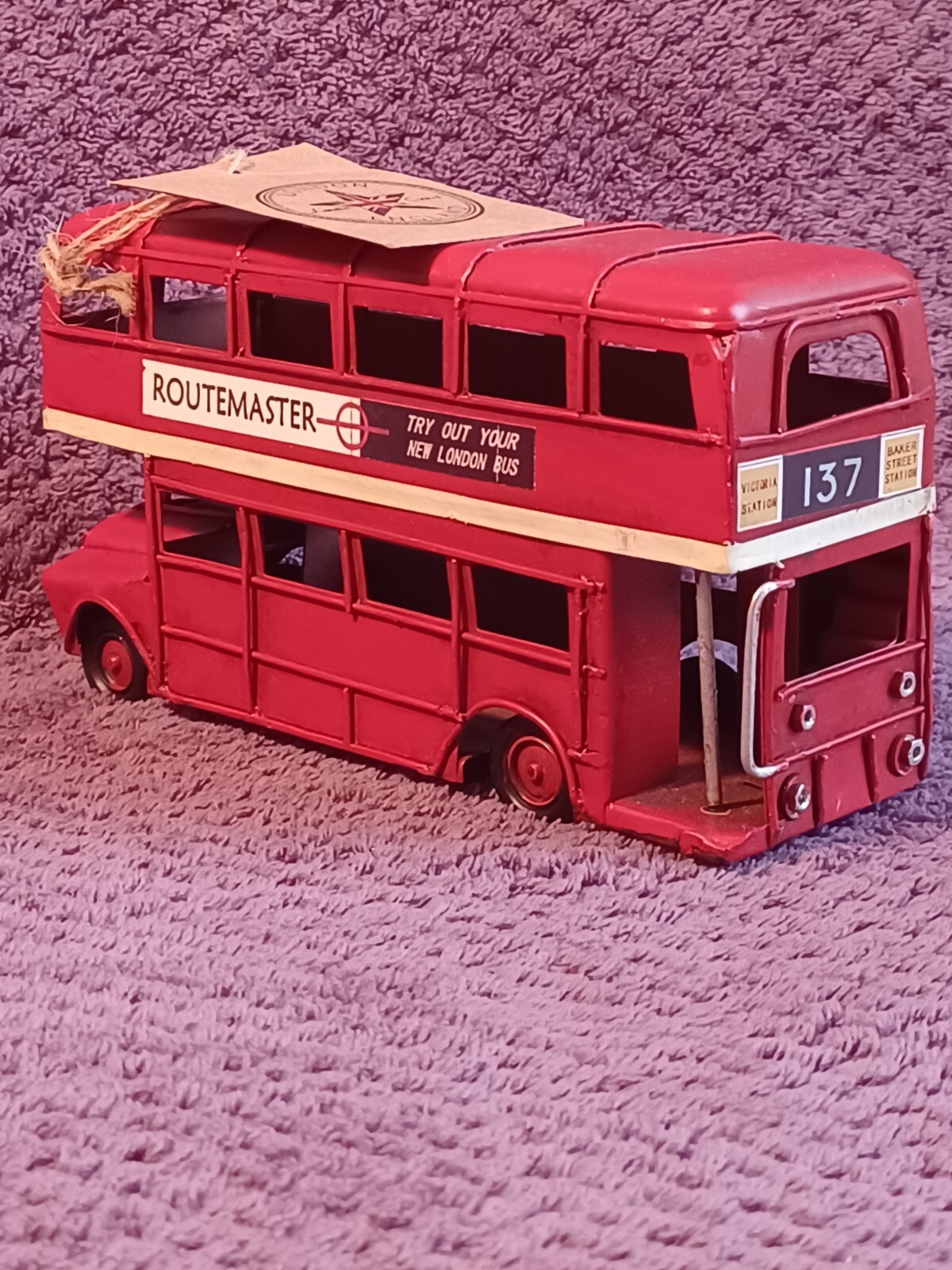 Decorative Red Vintage Style Routemaster Double Decker Bus Made From Metal Tin