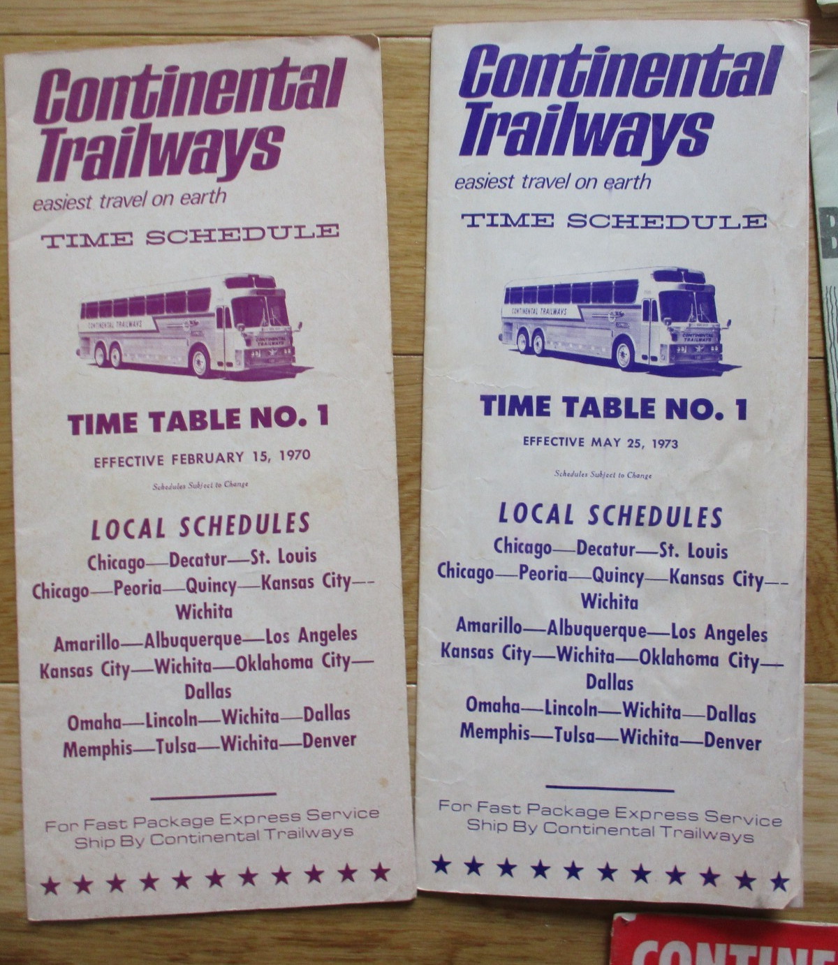 Lot 14 Continental Trailways Bus Timetable Schedule Timetables 1960s-70s