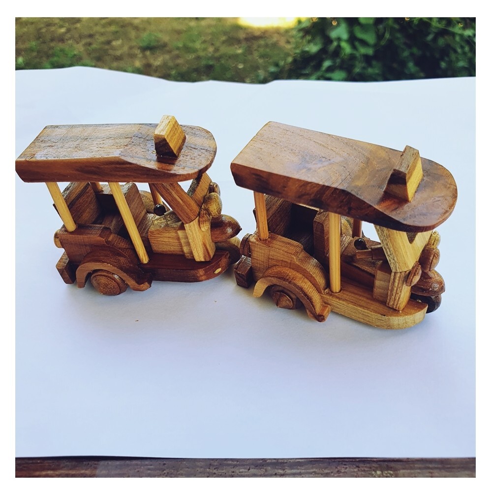 2 x Wooden Tuk Tuk Mini Taxi Thailand Vehicle Handmade Souvenir Model Collectibl
